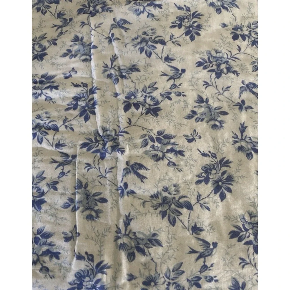Aqua QUEEN Quilt & Shams Set Reversible Blue Toile Printed Floral Cotton Navy